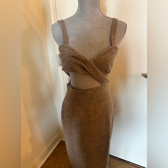 Mango Brown 2piece Bodycon Midi Dress Sweetheart Neckline - Picture 3 of 12
